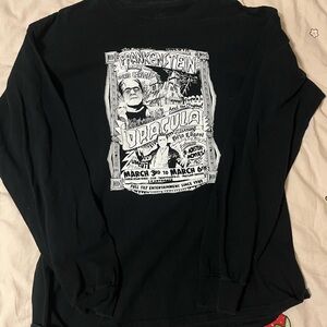 Black Graphic Long-Sleeve Men’s Shirt - Frankenstein/Dracula Poster Print